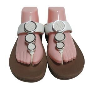 FitFlop Halo Trim Circle Toe-Post White Leather Cream US 7 Jewel Strap EUC